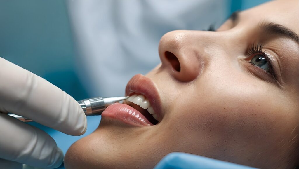 person in middle of dental procedure